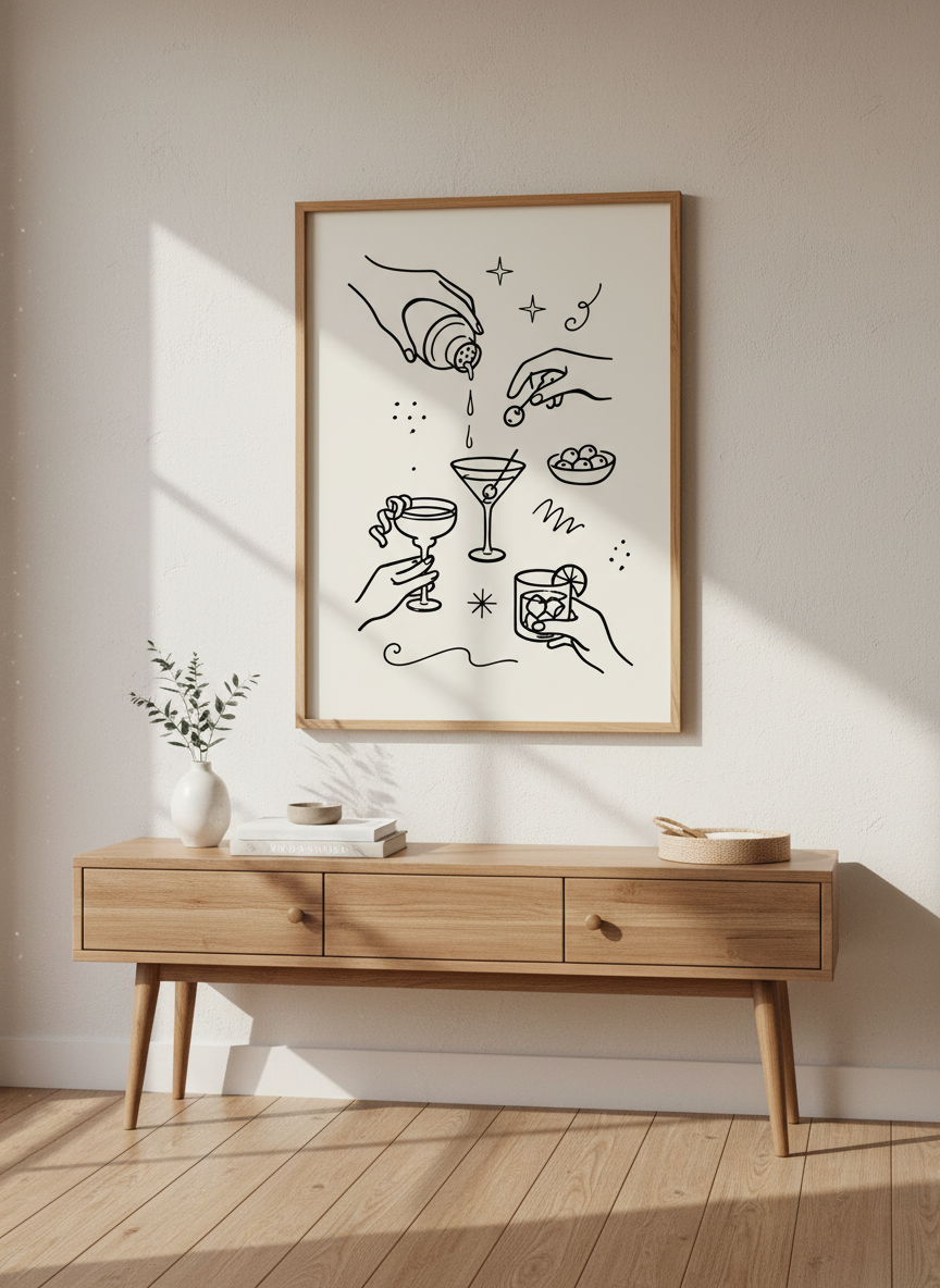 Cocktail Line Art Print | Bar Cart Decor | Minimalist Kitchen Wall Art