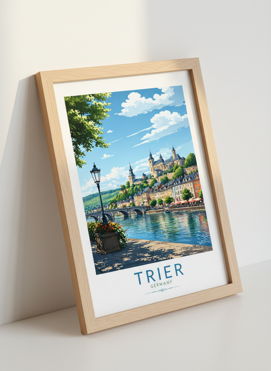Trier Germany Travel Poster | Vintage Style Cityscape, Living Room Wall Art