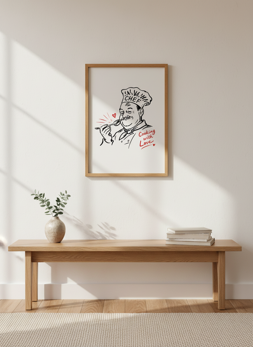 Retro Chef Art Print | Kitchen Decor | Whimsical Restaurant Poster