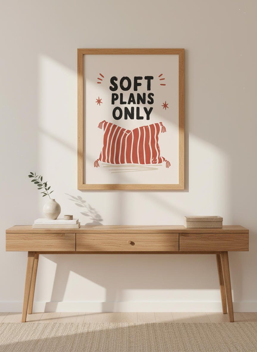 Soft Plans Only Print | Minimalist Quote Art, Cozy Bedroom Decor | Hygge Wall Art