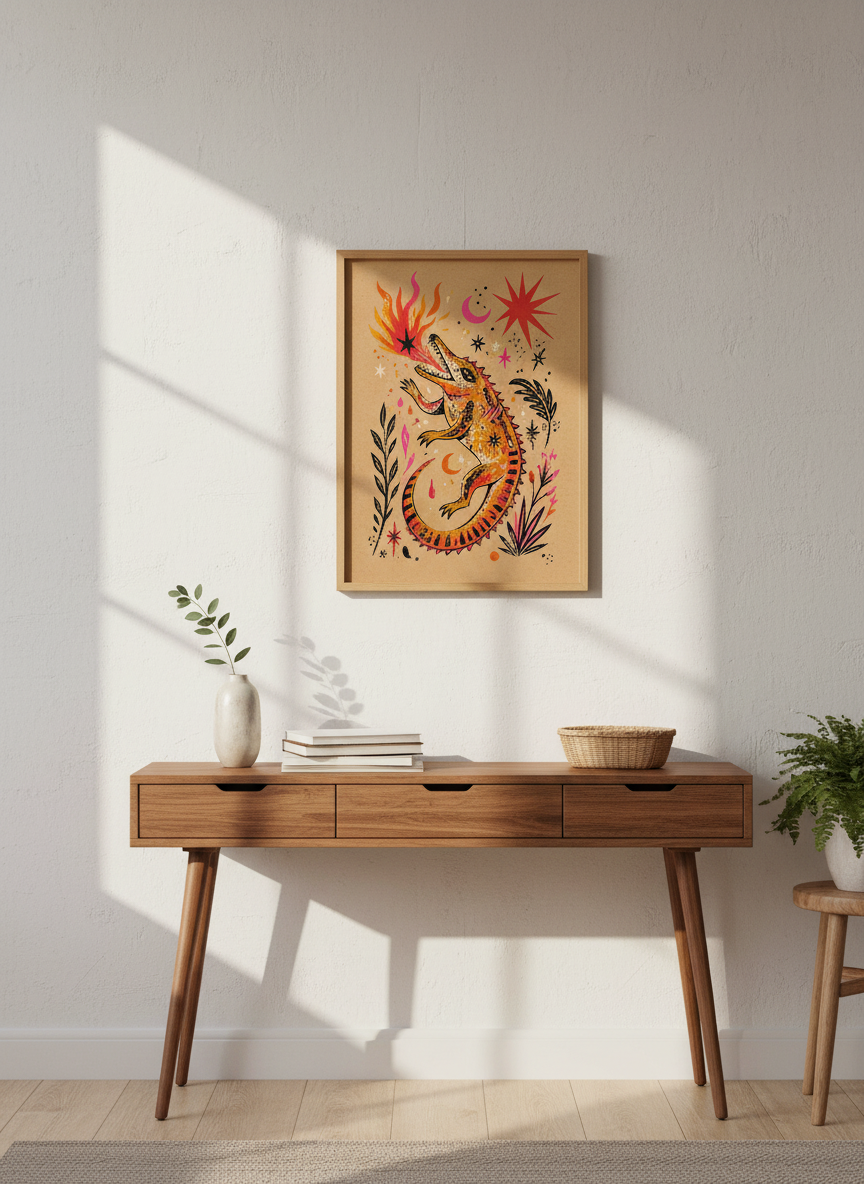 Orange Crocodile Wall Art Print | Boho Kids Room Decor | Maximalist Witchy Poster
