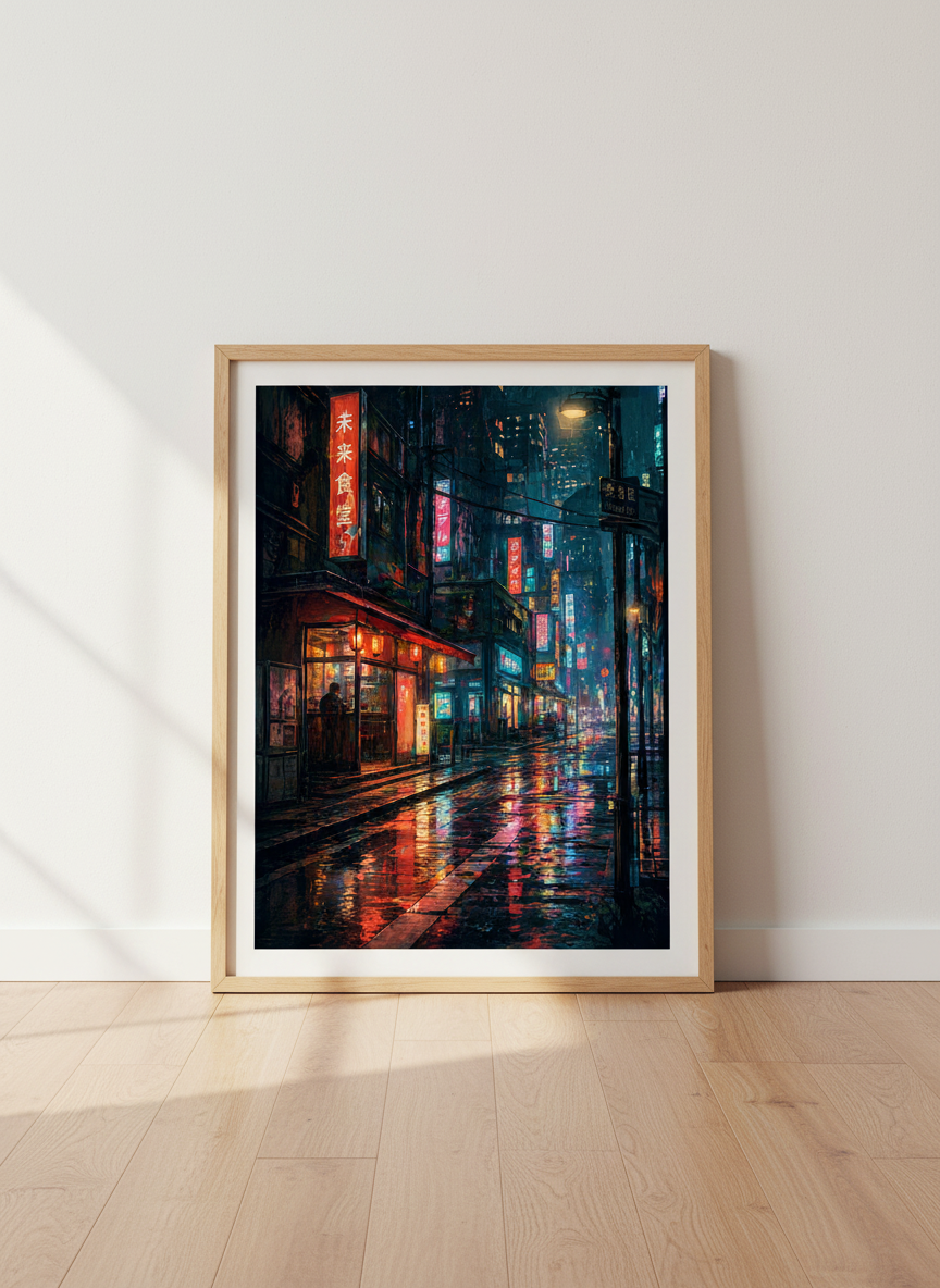 Cyberpunk Japan Night City Wall Art | Neon Tokyo Street Poster | Gamer Room Decor