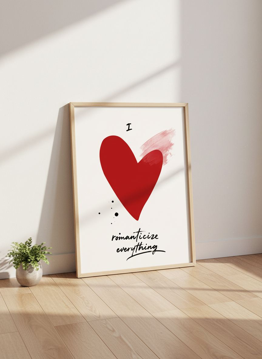 Romanticize Everything Red Heart Wall Art | Bedroom Decor | Aesthetic Poster
