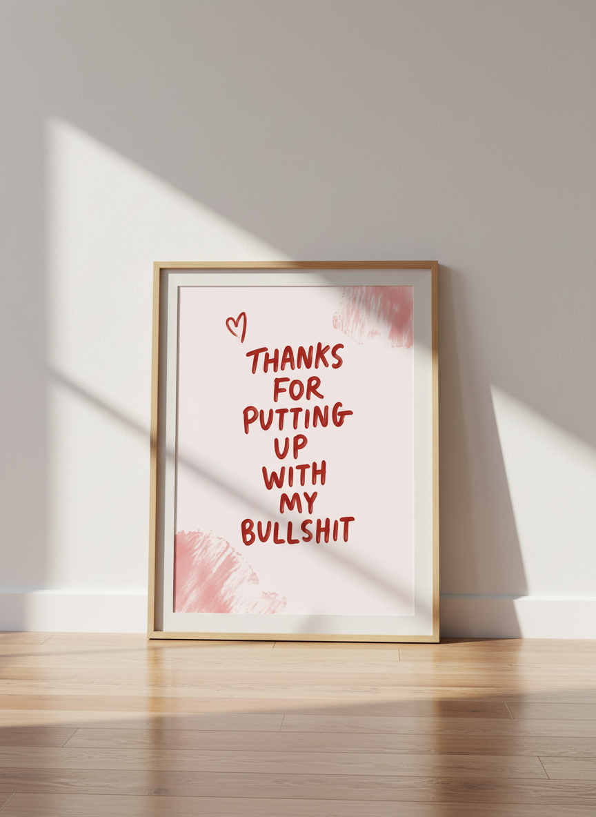 Funny Sarcastic Quote Wall Art | Pink & Red Typography Print, Trendy Room Decor