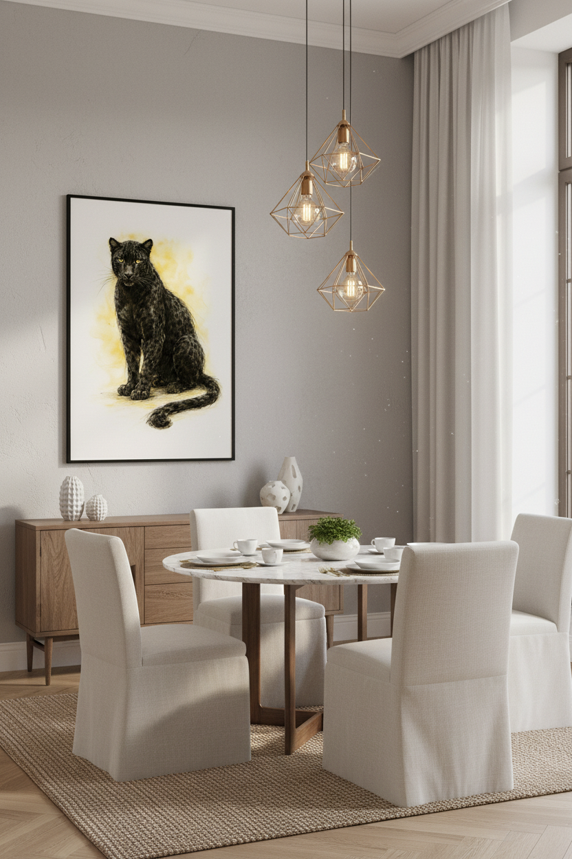 Watercolor Black Panther Wall Art Print | Jungle Home Decor | Wildlife Animal Poster | Yellow & Black | Digital & Framed Options