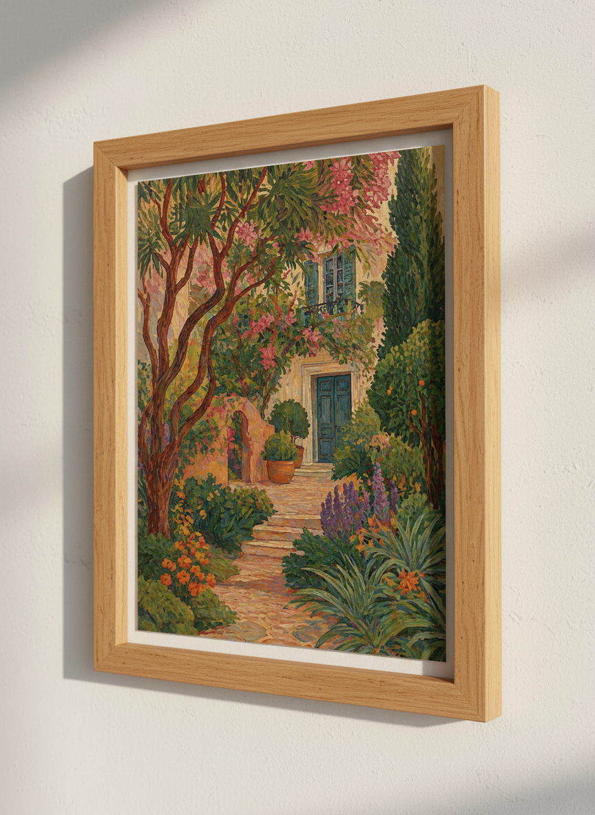 Mediterranean Garden Wall Art | Impressionist Floral Landscape, Living Room Decor Poster