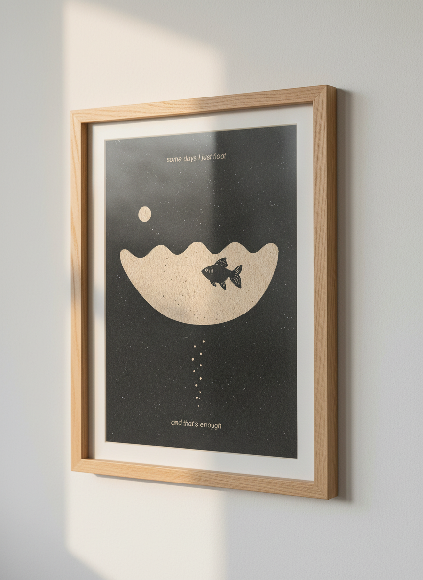 Minimalist Fish Wall Art | Serene Quote Poster, Boho Ocean Print | Living Room Decor