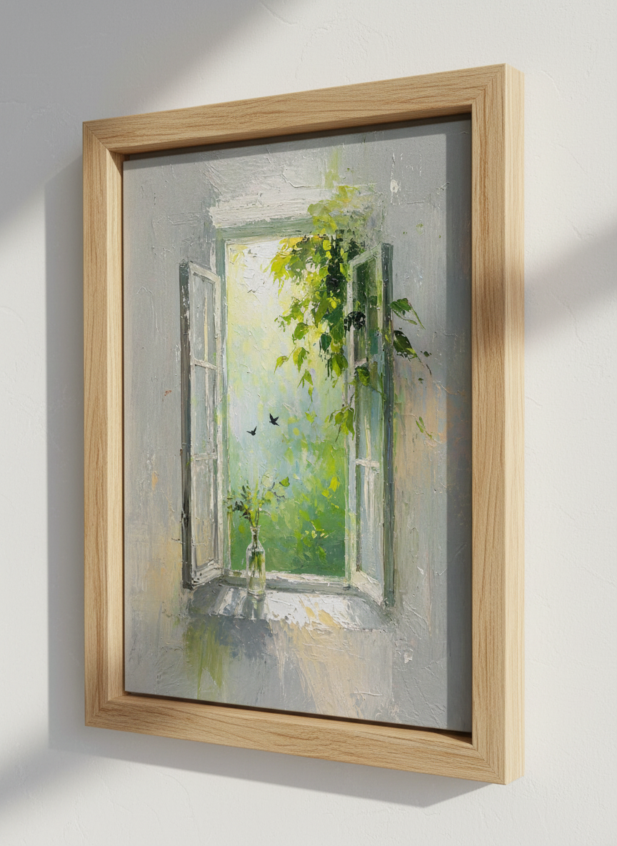 Open Window Garden Art | Impressionist Green Landscape, Living Room Decor