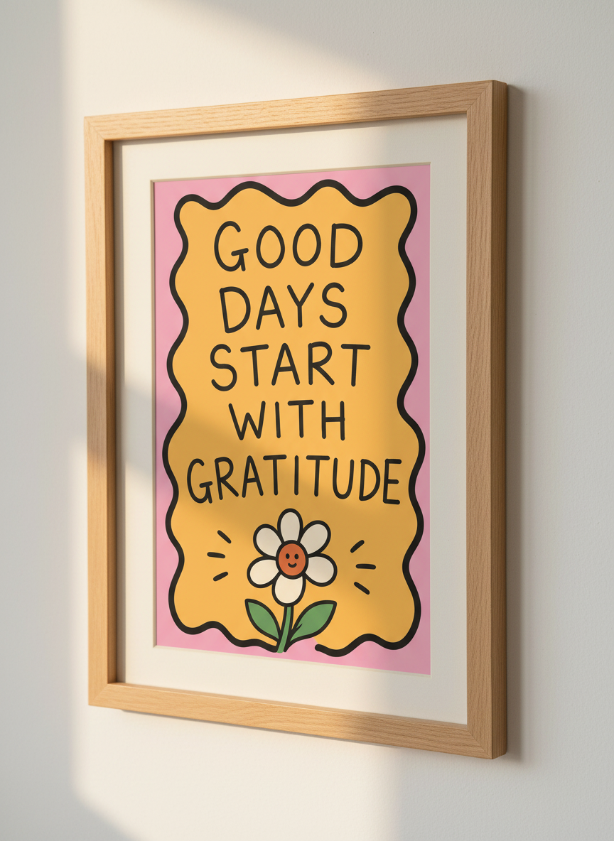Good Days Gratitude Daisy Art Print | Positive Affirmation Decor, Pink Yellow Wall Art