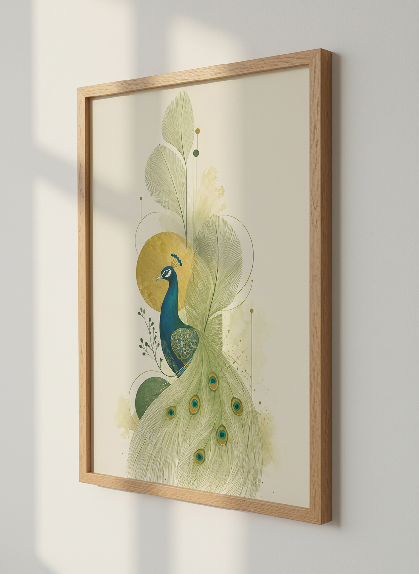 Art Deco Peacock Wall Art Print | Living Room Decor | Teal Gold Aesthetic Poster