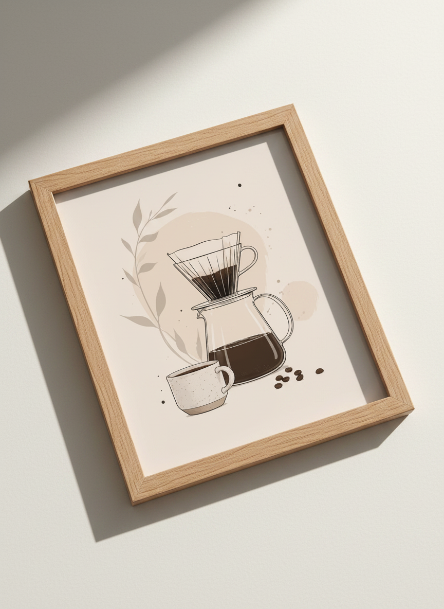 Minimalist Pour Over Coffee Art | Neutral Beige Kitchen Decor | Barista Poster