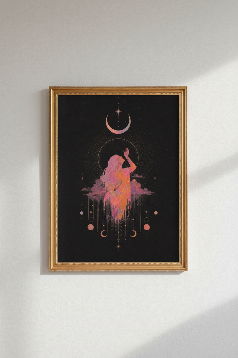 celestial wall art | Mystic Pink Gold, Bedroom Decor