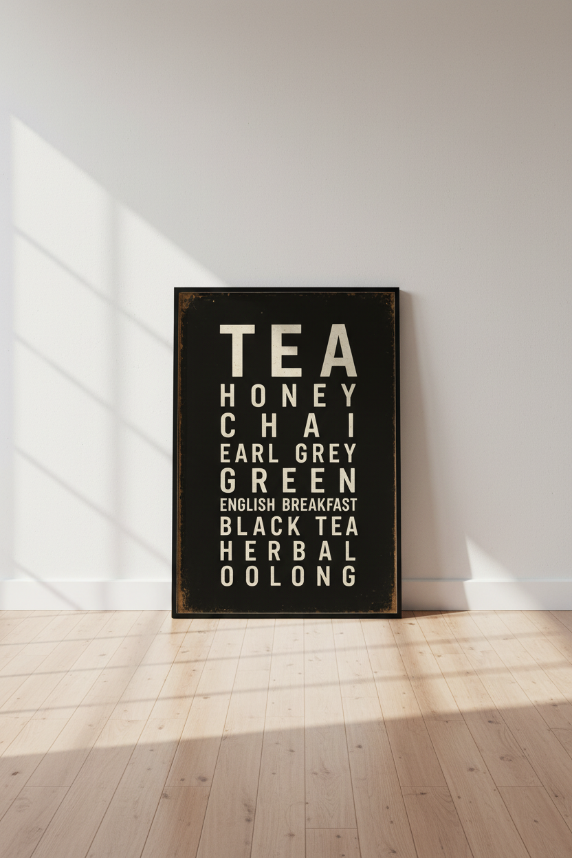 Minimalist Tea Varieties Wall Art Print | Rustic Farmhouse Kitchen Decor