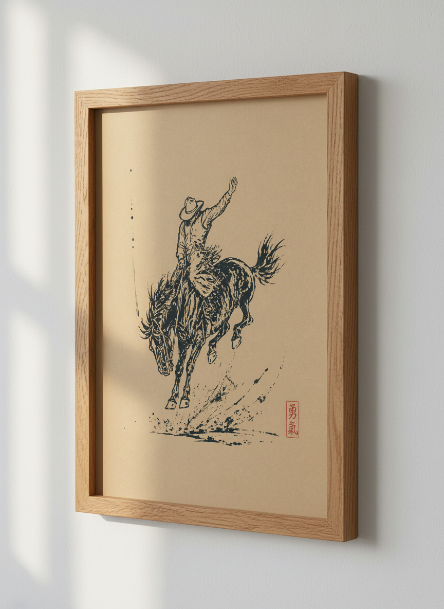 Rodeo Cowboy Horse Print | Ink Brush Western Decor | Minimalist Poster