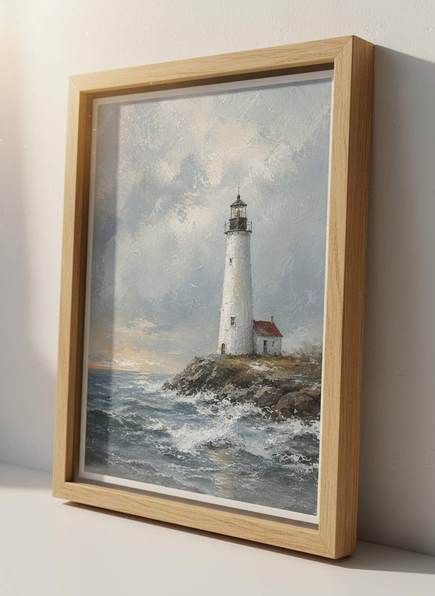 Lighthouse Oil Painting Print | Coastal Wall Art, Nautical Impressionist Poster