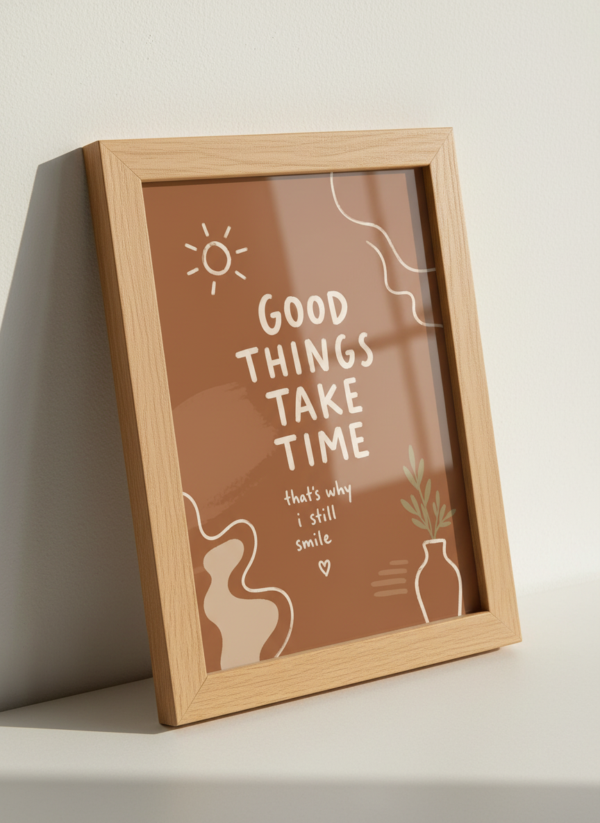 Good Things Take Time Wall Art | Boho Quote Print, Encouragement | Brown Aesthetic Decor