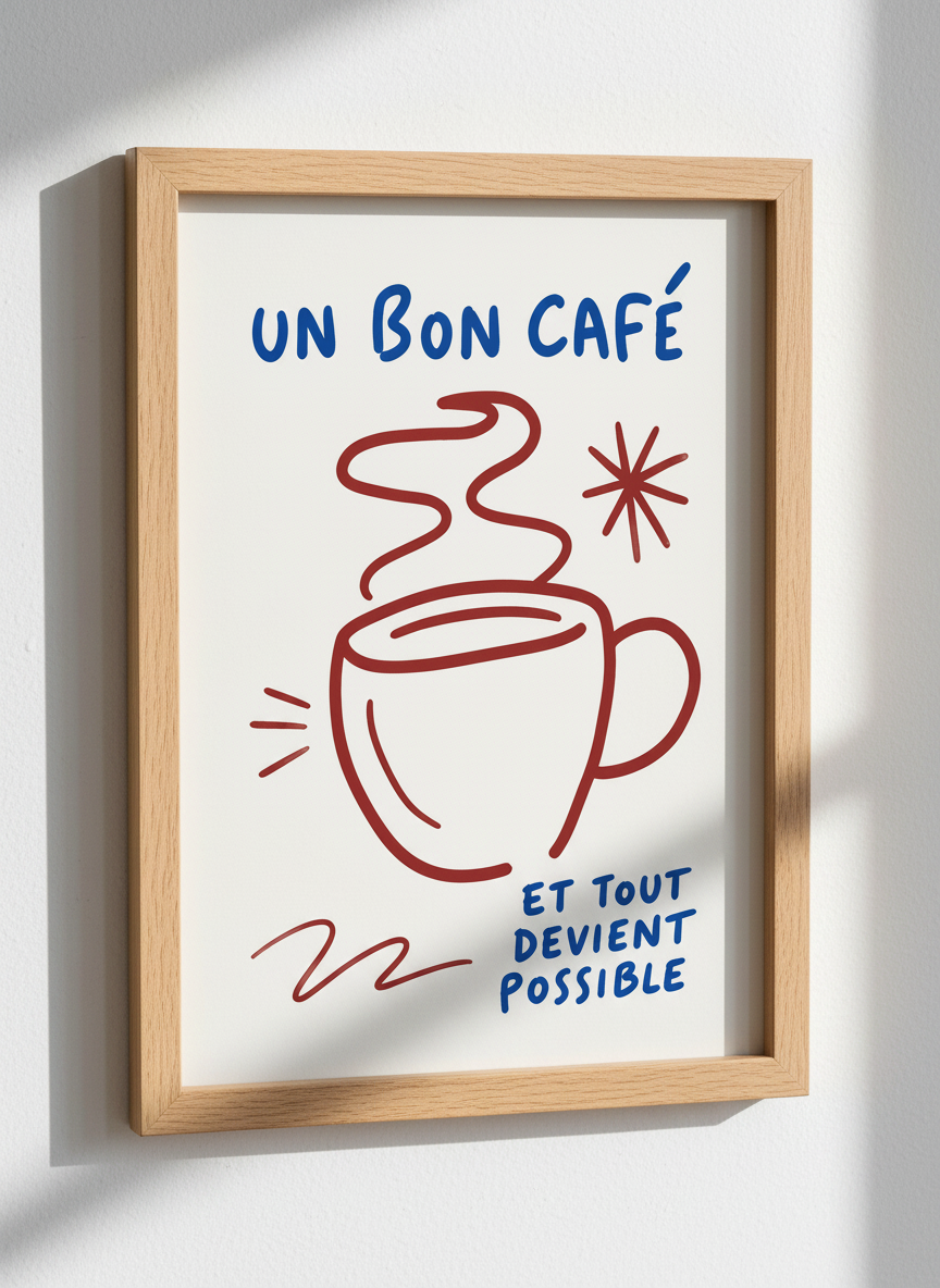 Good Coffee Quote Wall Art | Kitchen Decor | French Minimalist Poster