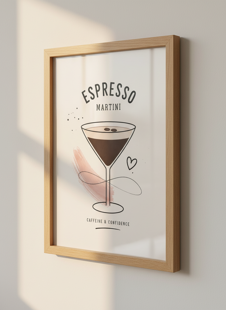 Espresso Martini|Minimalist Cocktail Illustration, Kitchen Bar Cart Decor