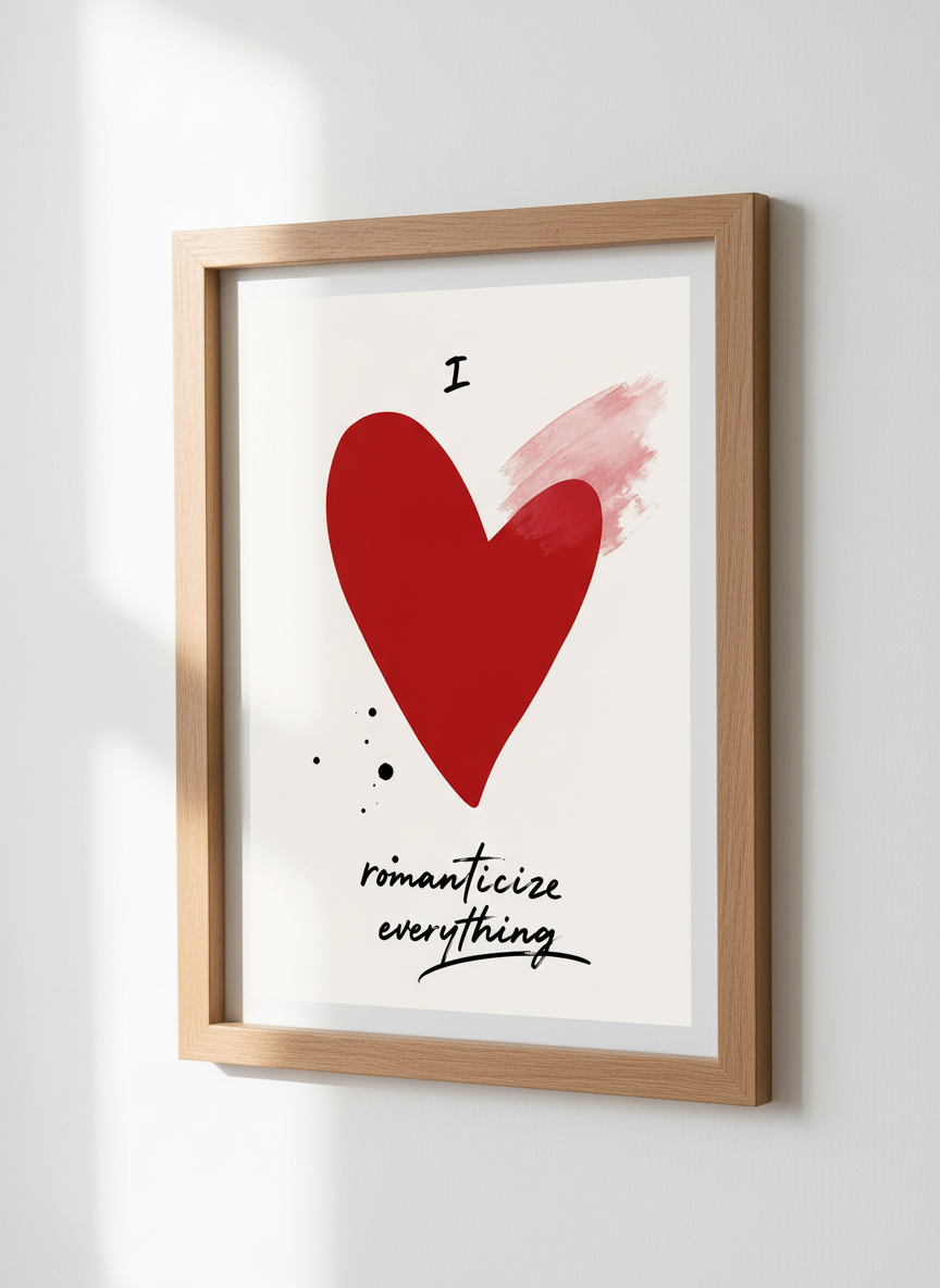 Romanticize Everything Red Heart Wall Art | Bedroom Decor | Aesthetic Poster