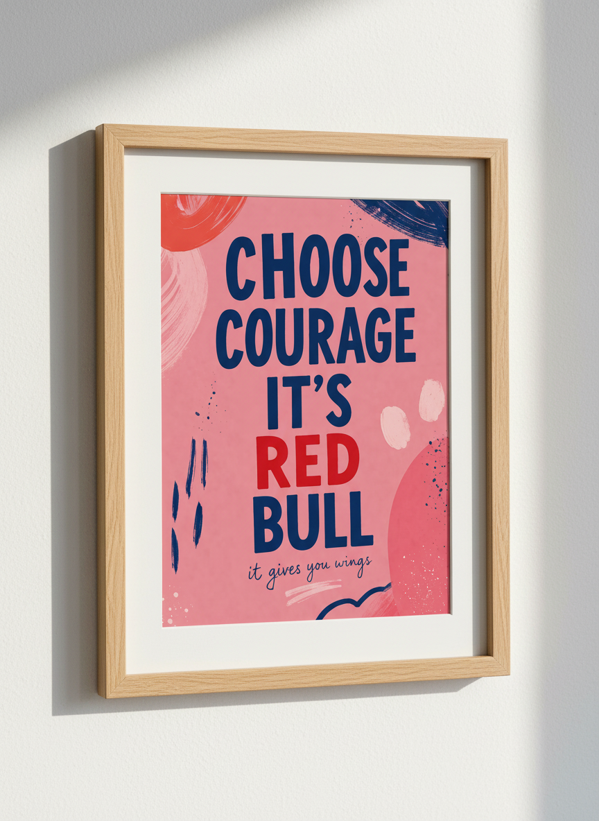 Choose Courage Red Bull Art Print | Pink Dorm Room Decor | Bold Aesthetic Poster