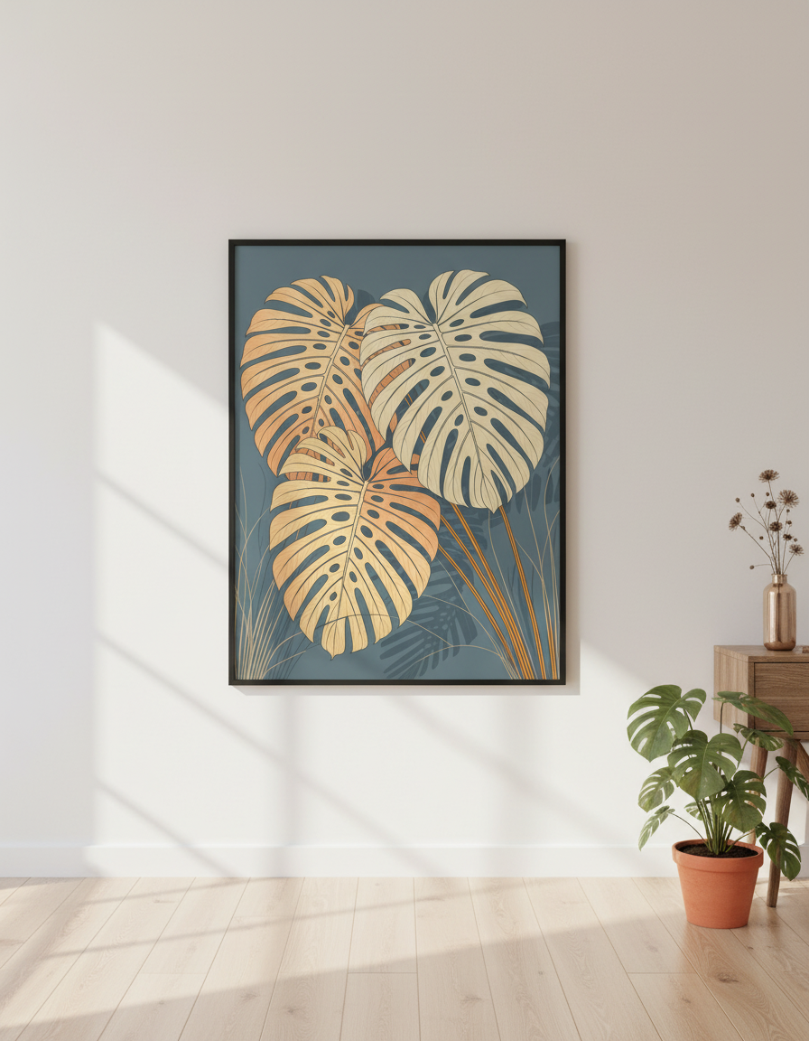 Monstera Deliciosa Botanical Print | Tropical Leaf Wall Art