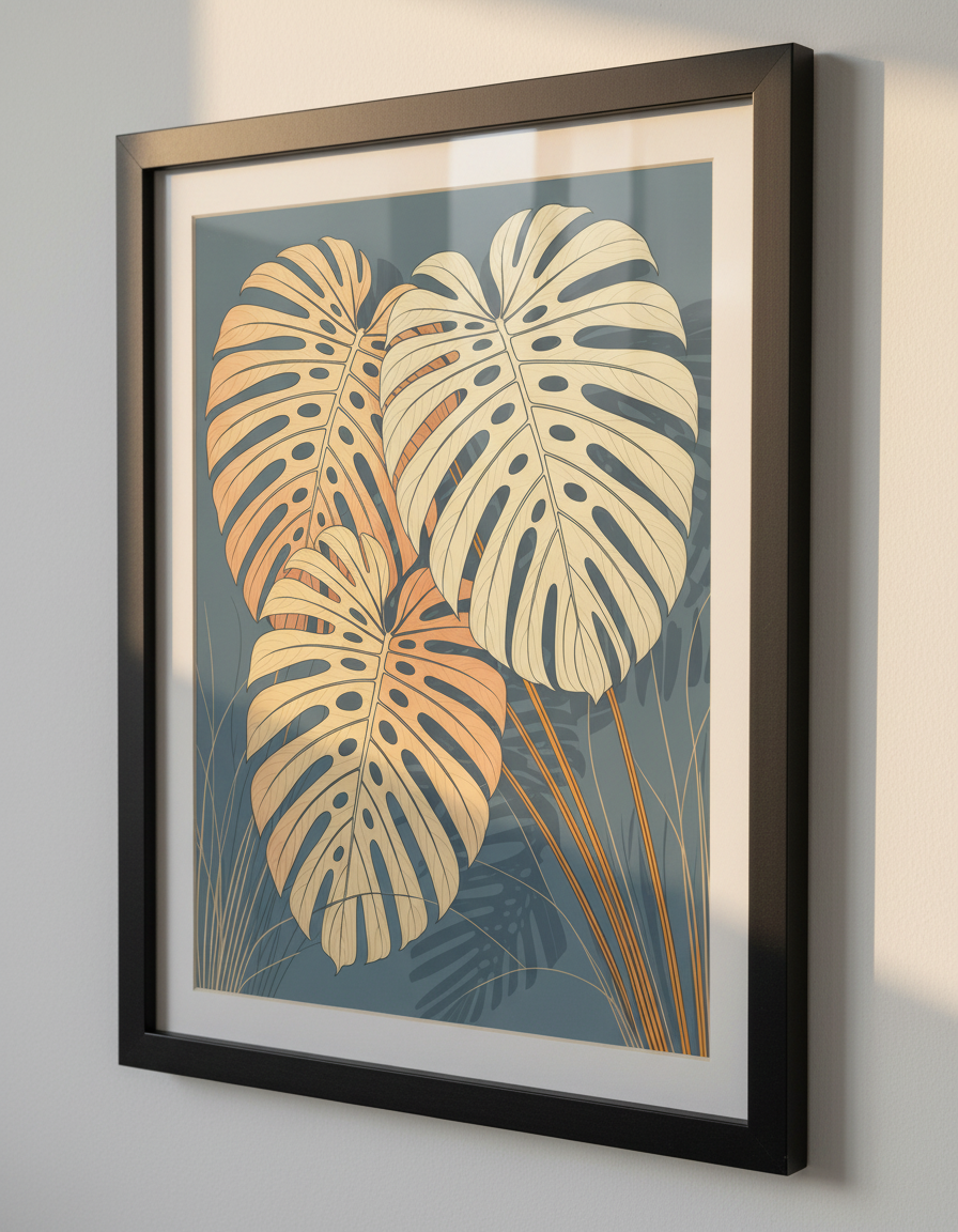 Monstera Deliciosa Botanical Print | Tropical Leaf Wall Art