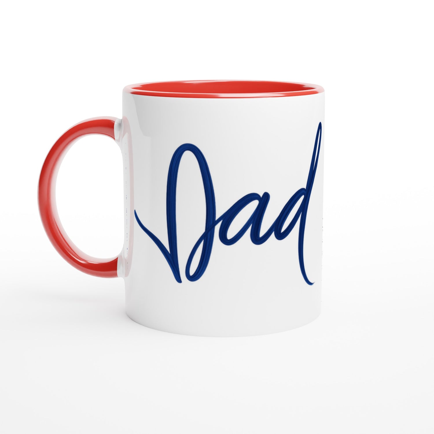 Dad Mug - Blue Brush Script Mug with Heart – Elegant Blue Calligraphy 11oz Coffee Cup – Father’s Day or Birthday Gift for Dad Ceramic Red