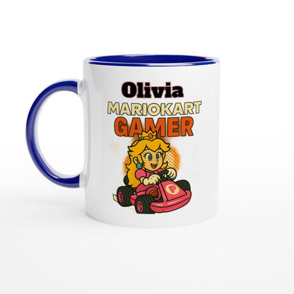 Personalized Mario Kart Gamer Mug - Princess Peach Mug - Funny Gift for Gamers - 11oz Ceramic Coffee Cup Ceramic Blue