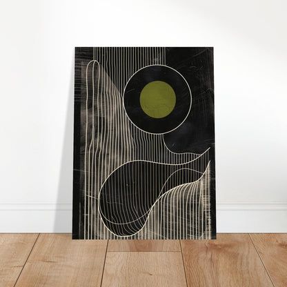 Olive Eclipse: Linear Noir Abstraction - Modern Minimalist Wall Art Print 30x40 cm 12x16″