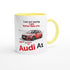Funny Personalized Audi A1 Mug - Custom Ceramic Coffee Cup for Car Lovers - 11oz Dishwasher Safe Ceramic Yellow
