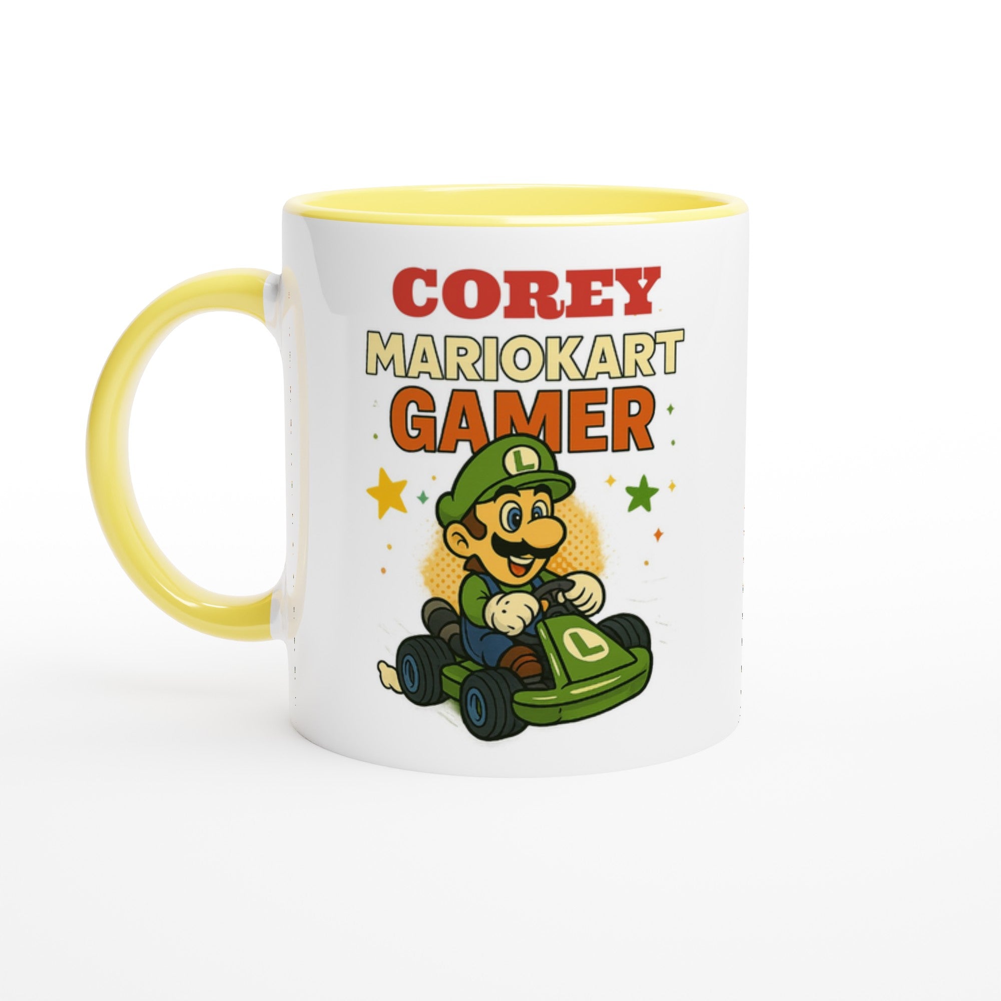 Personalized Mario Kart Gamer Mug - Luigi Mug - Funny Gift for Gamers - 11oz Ceramic Coffee Cup Ceramic Yellow
