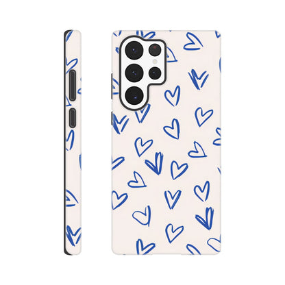 Blue Hearts Phone Case - Cute Minimalist Pattern for iPhone &amp; Samsung | Romantic Design Protection Galaxy S22 Ultra