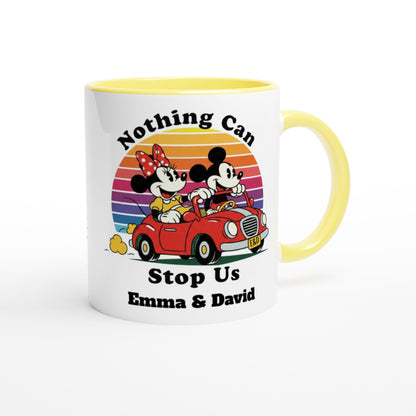 Personalized Disney Mug - Mickey &amp; Minnie Runaway Railway Gift, Magic Kingdom Coffee Mug, Disneyland Keepsake Ceramic Yellow