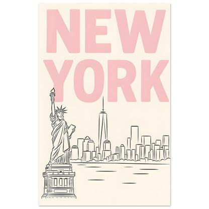 Preppy NYC Skyline Print - Pink Minimalist Wall Art for Girly Dorm - Girly Dorm Room 28x43 cm XL (11x17″)