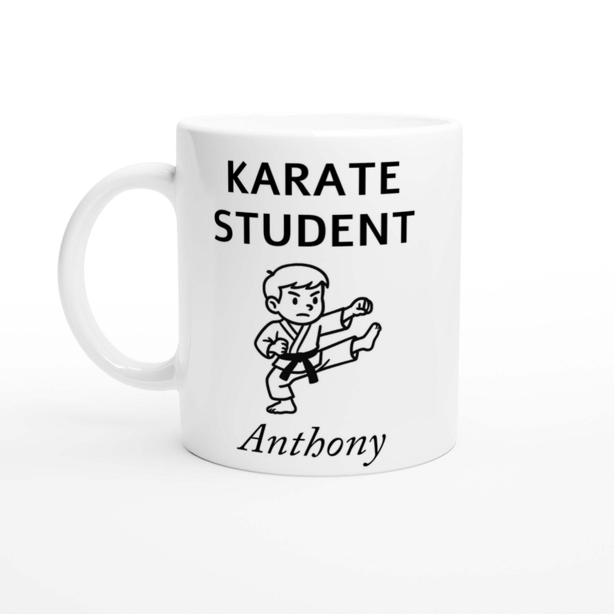 Personalized Karate Student Mug - Custom Name Coffee Cup - Perfect Gift for Karate Enthusiasts Ceramic White