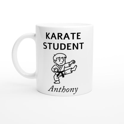 Personalized Karate Student Mug - Custom Name Coffee Cup - Perfect Gift for Karate Enthusiasts Ceramic White