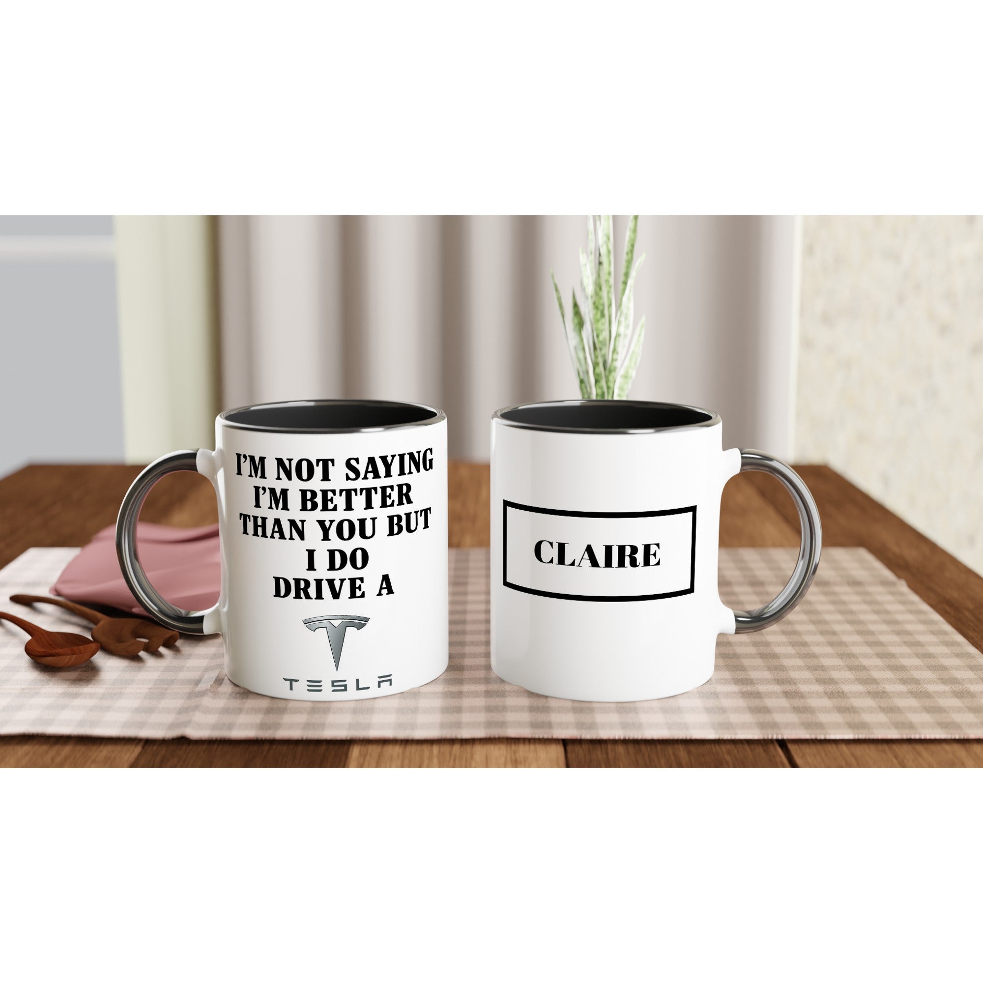 Personalized Tesla Mug - Custom Car Lover Gift - 11oz Ceramic Coffee Cup