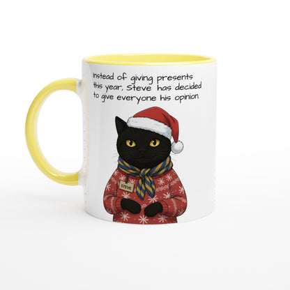 The Mysterious Steve - Vintage Black Cat Portrait Mug - Personalized Christmas Gift 11oz Ceramic Yellow