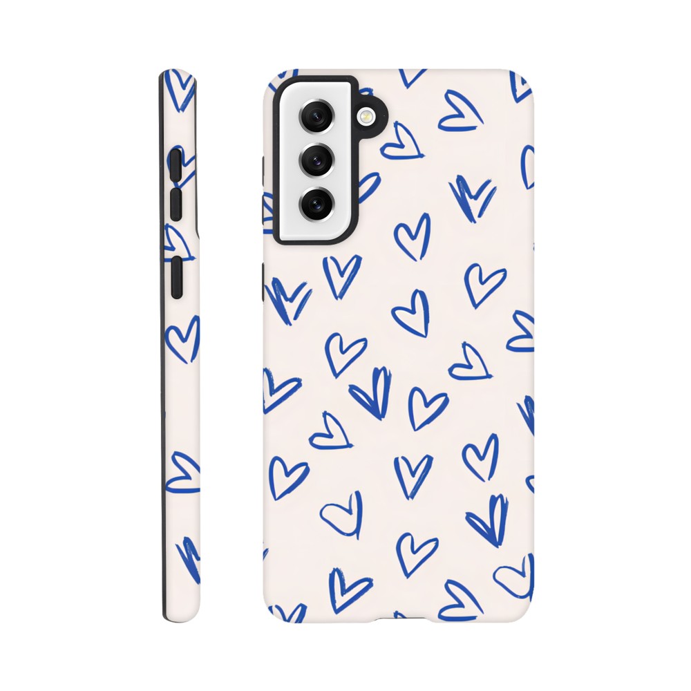 Blue Hearts Phone Case - Cute Minimalist Pattern for iPhone &amp; Samsung | Romantic Design Protection Galaxy S21 Plus