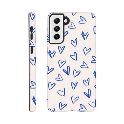 Blue Hearts Phone Case - Cute Minimalist Pattern for iPhone &amp; Samsung | Romantic Design Protection Galaxy S21 Plus