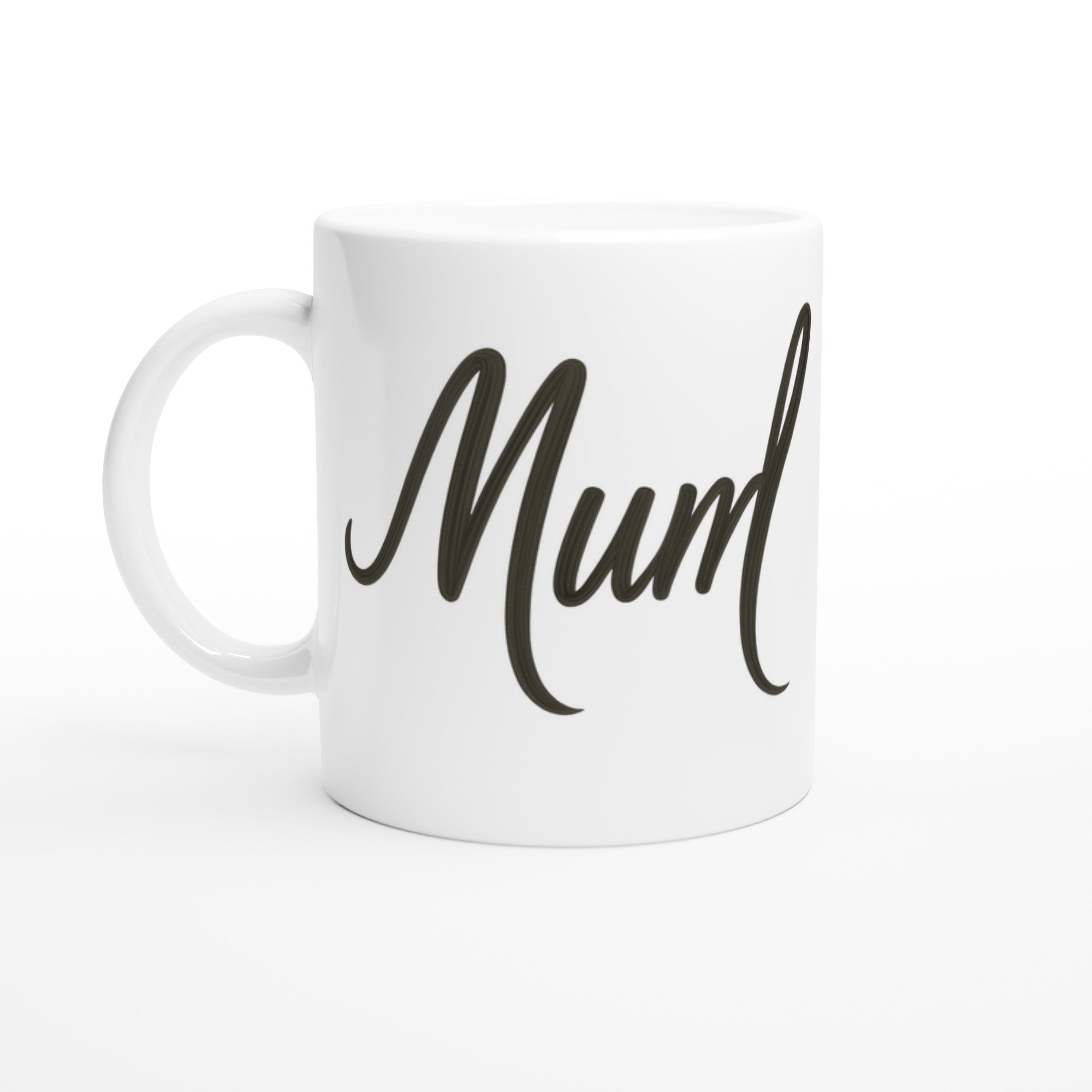 Mum Mug - Blue Brush Script Mug with Heart – Bold Blue Calligraphy 11oz Coffee Cup – Mother’s Day or Birthday Gift for Mum Ceramic White