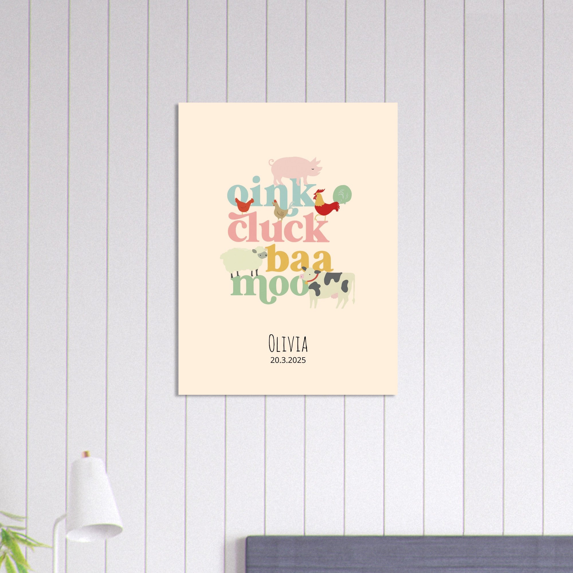 Oink Cluck Baa Moo Personalized Farm Print - Cute Nursery Wall Art Poster 60x80 cm 24x32″