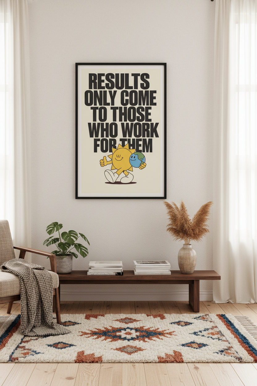 Results Only Come - Sun &amp; Earth Retro Motivational Art Print