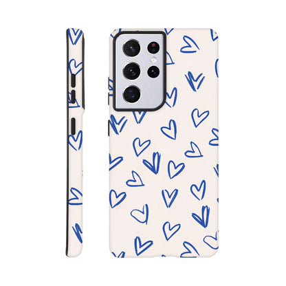 Blue Hearts Phone Case - Cute Minimalist Pattern for iPhone &amp; Samsung | Romantic Design Protection Galaxy S21 Ultra