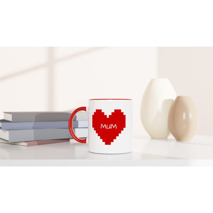 Custom Pixel Heart Mug – Retro Gamer Coffee Cup, 11oz Personalized Mug, 8-Bit Valentine Gift for Him or Her