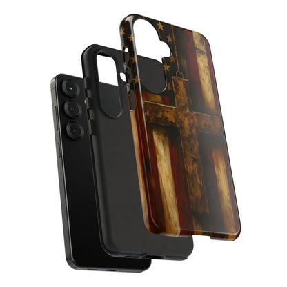 Forged in Faith Phone Case - Rustic Gold Cross &amp; American Flag | Patriotic Christian Case for iPhone, Samsung &amp; Pixel