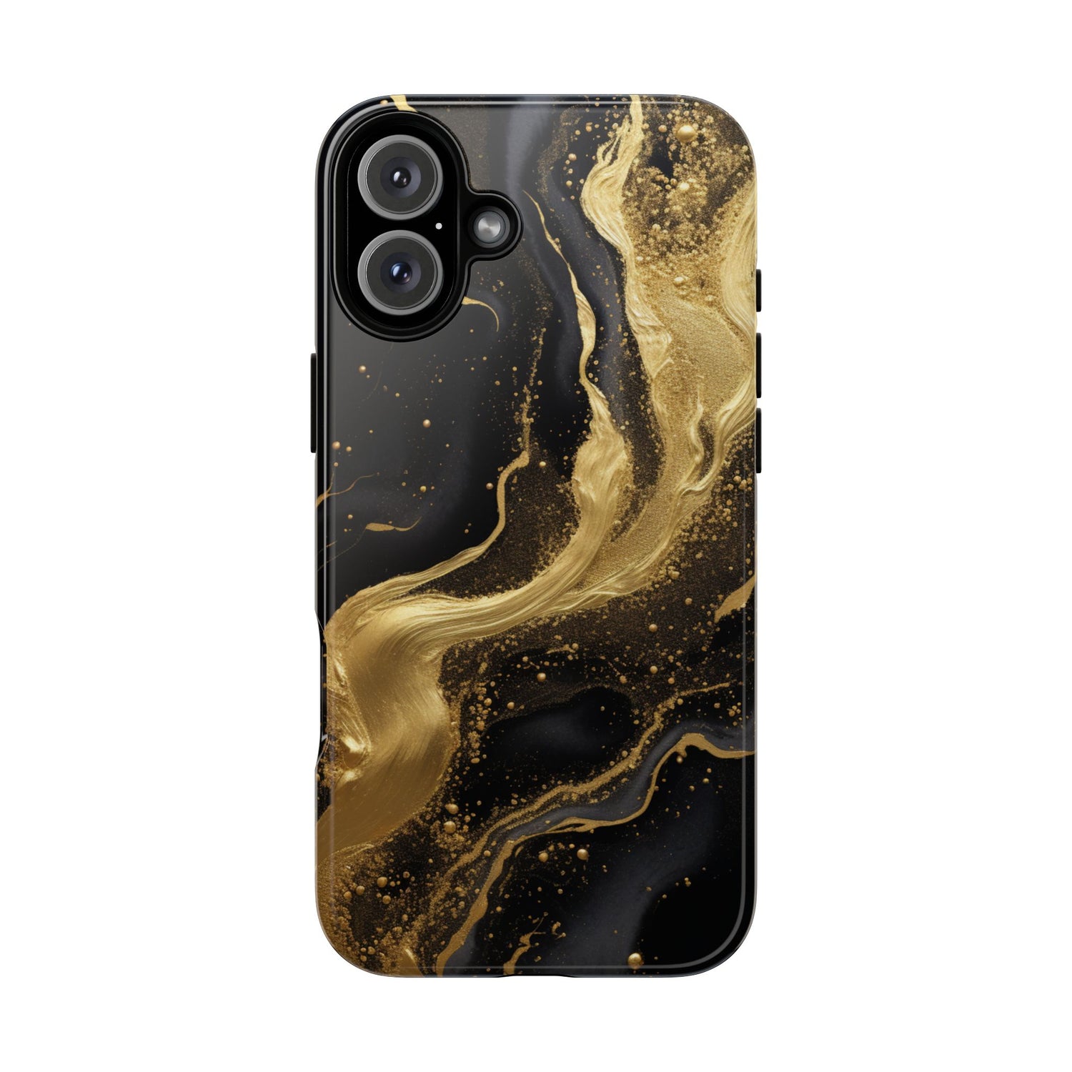 Golden Flow - Black &amp; Gold Marble Luxe Phone Case iPhone 16 Plus Glossy