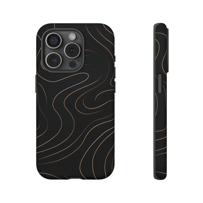 Noir Topograph - Black Minimalist Line Art Phone Case iPhone 15 Pro Matte