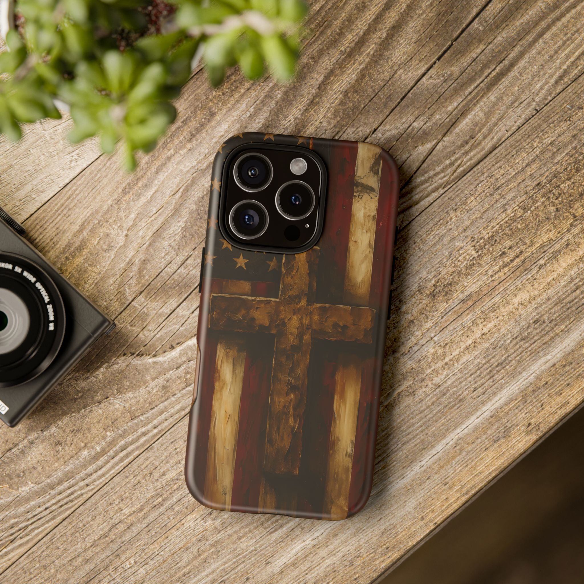 Forged in Faith Phone Case - Rustic Gold Cross &amp; American Flag | Patriotic Christian Case for iPhone, Samsung &amp; Pixel