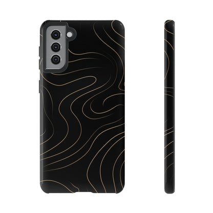 Noir Topograph - Black Minimalist Line Art Phone Case Samsung Galaxy S21 Plus Glossy